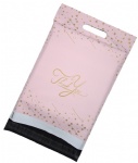 Stocks to sell pink design poly mailers with handle 10*13in waterproof 25*33cm handle pink mailing bags 500pcs for shipping